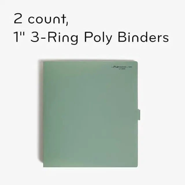 Alt view image 2 of 6 - U Brands Poly Performance Binder Set, Office Supplies, Olive Green, Featuring Expanding File Pockets, 1 Rings, 2 Pack