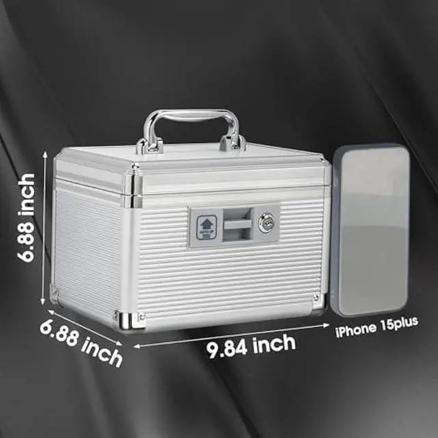 Alt view image 2 of 7 - Medicine Lock Box with Key, Alluminum Alloy Box for Medication,First aid kit with a Removeable Tray to Store Medicines & Pills for Home,Silver 10 * 6.89 * 6.89 Inch