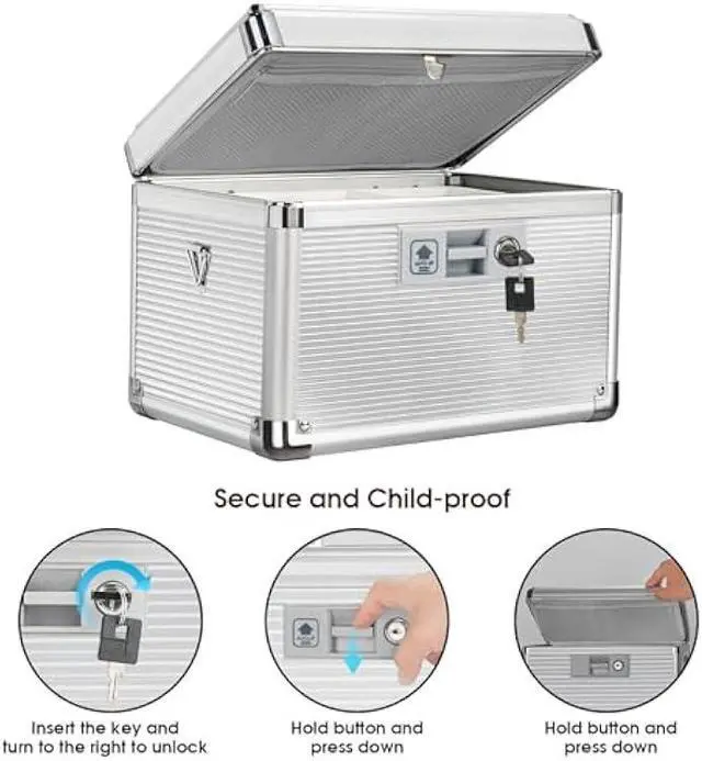 Alt view image 4 of 7 - Medicine Lock Box with Key, Alluminum Alloy Box for Medication,First aid kit with a Removeable Tray to Store Medicines & Pills for Home,Silver 10 * 6.89 * 6.89 Inch