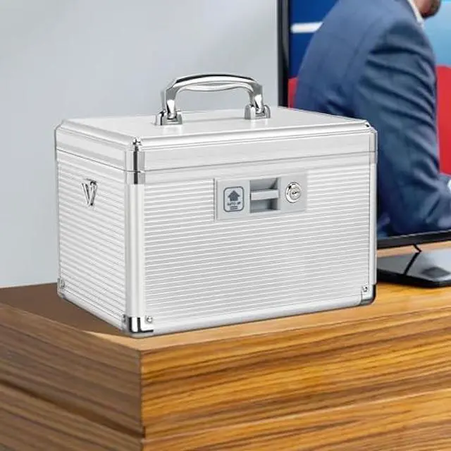 Alt view image 7 of 7 - Medicine Lock Box with Key, Alluminum Alloy Box for Medication,First aid kit with a Removeable Tray to Store Medicines & Pills for Home,Silver 10 * 6.89 * 6.89 Inch