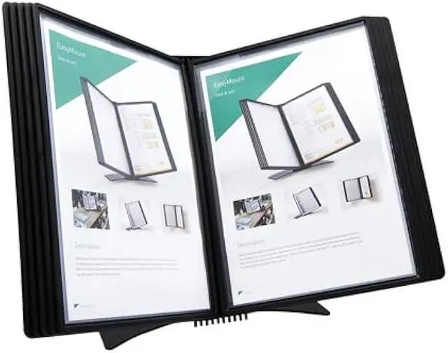 Main image of Tarifold DJOIS Desktop Reference & Display System - Durable Metal Base & Polypropylene - Letter-Size - 10 Double-Sided Pockets - 20 Sheet Capacity - Easy-Load - Made in France - Black