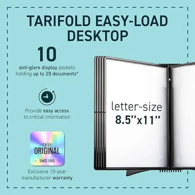 Alt view image 5 of 5 - Tarifold DJOIS Desktop Reference & Display System - Durable Metal Base & Polypropylene - Letter-Size - 10 Double-Sided Pockets - 20 Sheet Capacity - Easy-Load - Made in France - Black