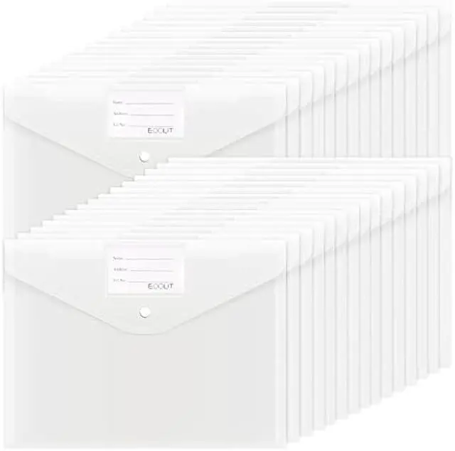 Main image of EOOUT 30pcs Plastic Envelopes, Clear Envelopes with Snap Closure, Document Folders Letter Size A4 Size File Envelopes with Label Pocket for School Home Work Office Organization