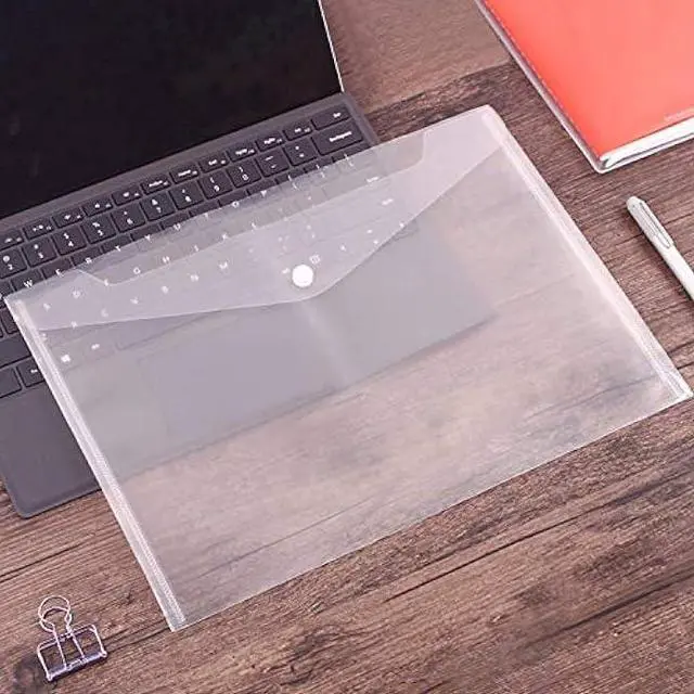 Alt view image 7 of 7 - Acrux7 48Pcs Plastic Wallets Folders - A4 Document Folder Wallet Popper Wallets with Button for School,Office (Clear)