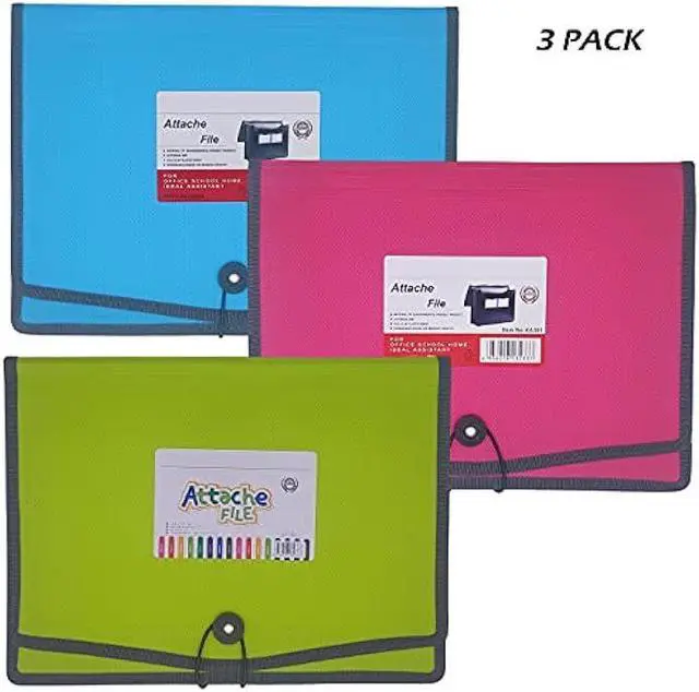 Alt view image 3 of 6 - Expanding File Folder Document Organizer with Elastic Cord & Button Closure, Letter Size, 3.5 Expansion, Letter A4 Expandable File Folder for Home School Office Organization, 3 Pack
