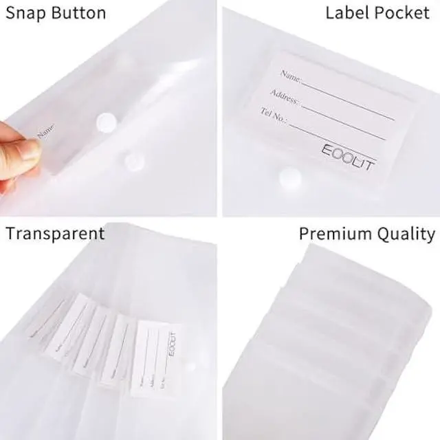 Alt view image 3 of 6 - EOOUT 30pcs Plastic Envelopes, Clear Envelopes with Snap Closure, Document Folders Letter Size A4 Size File Envelopes with Label Pocket for School Home Work Office Organization