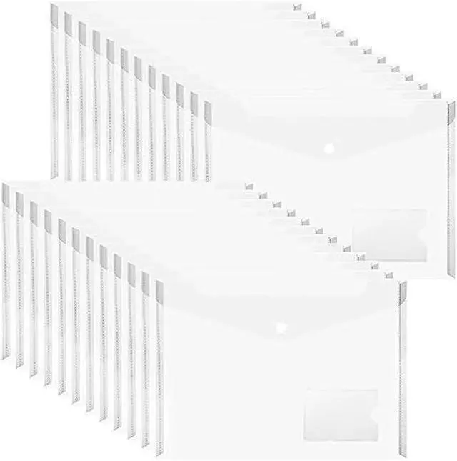 Main image of MerryNine File Folders, 24 Pack A5 Size Clear Plastic Envelopes with Label Pocket and Snap Button, Transparent Waterproof File Folder Document Folder for School Home Work Office Organization