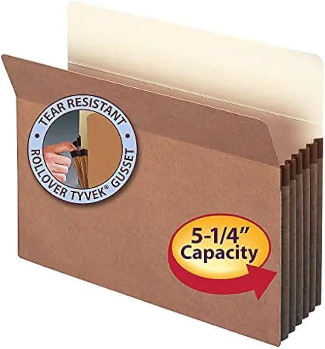 Alt view image 6 of 6 - Smead Pockets, Letter Size, Straight Cut, 5-1/4-Inch Expansion, Rollover Tyvek at Top-Reinforced Sides, Redrope, 10 Per Box (73234)