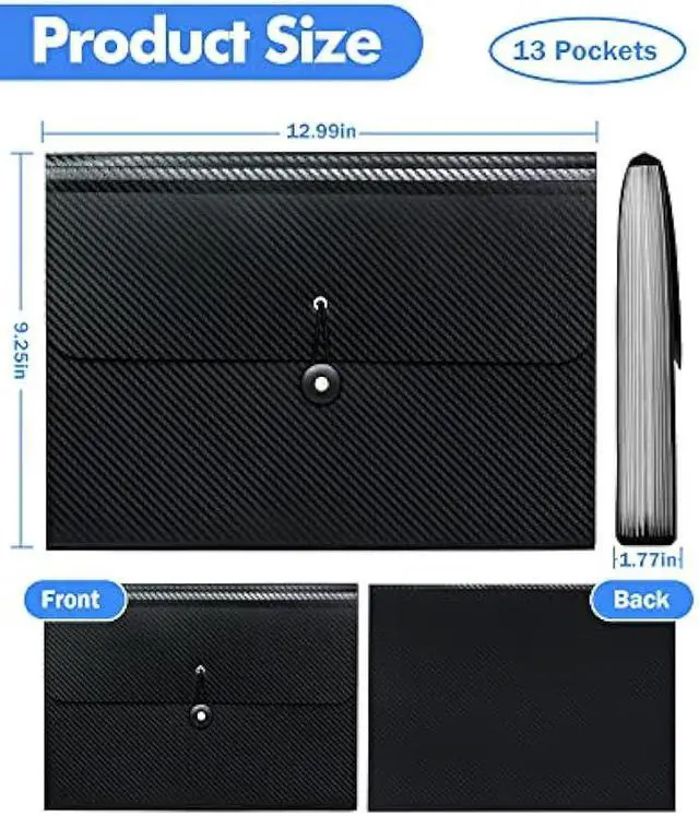 Alt view image 3 of 4 - Cesil 2Pcs Expanding File Folders, 13 Pockets File Organizer Accordion File Holder with Elastic Buckles Closure, A4 Paper Document Organizer for Home School Office
