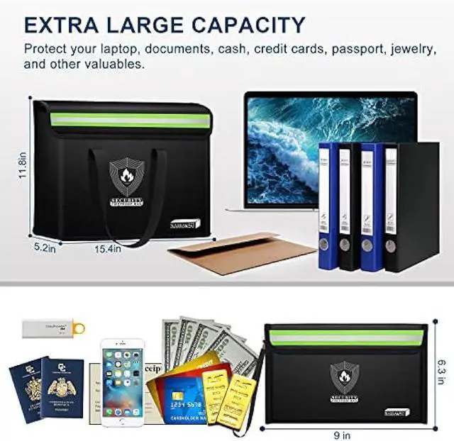 Alt view image 5 of 5 - NAIBAOSD Fireproof Document & Money Bags, Large Fireproof Safe Bag Box (15.4 x 11.8x 5.2 inches) with Reflective Strip, Fireproof Document Box for Tablet,Valuables,Cash,Jewelry,Documents