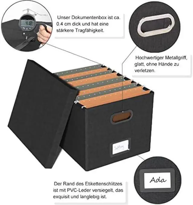 Alt view image 3 of 6 - TORASO Linen File Box Organizer with Lid, Letter/Legal Size, File Folder Storage, Easy Slide Durable Hanging File Box for Office/Decor/Home(FG,Black).CA