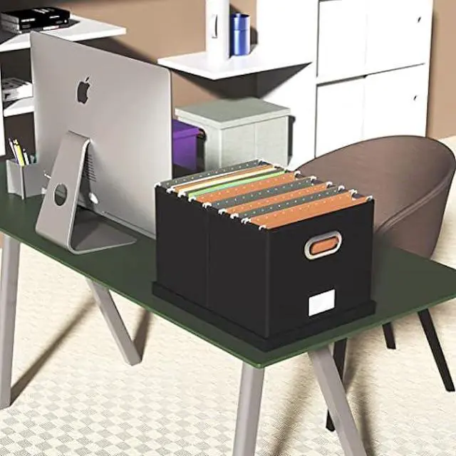 Alt view image 5 of 6 - TORASO Linen File Box Organizer with Lid, Letter/Legal Size, File Folder Storage, Easy Slide Durable Hanging File Box for Office/Decor/Home(FG,Black).CA