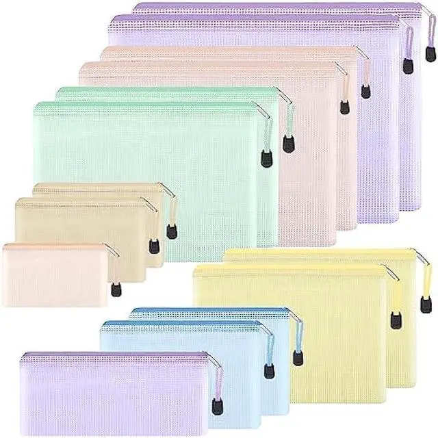 Main image of EOOUT 14pcs Mesh Zipper Pouch, 8 Sizes Waterproof Zipper Bags, 7 Colors Waterproof Plastic Document Pouch, Multipurpose for Travel Storage, Office Appliances, Home Organize