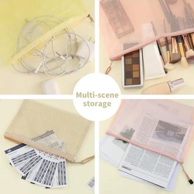 Alt view image 4 of 7 - EOOUT 14pcs Mesh Zipper Pouch, 8 Sizes Waterproof Zipper Bags, 7 Colors Waterproof Plastic Document Pouch, Multipurpose for Travel Storage, Office Appliances, Home Organize