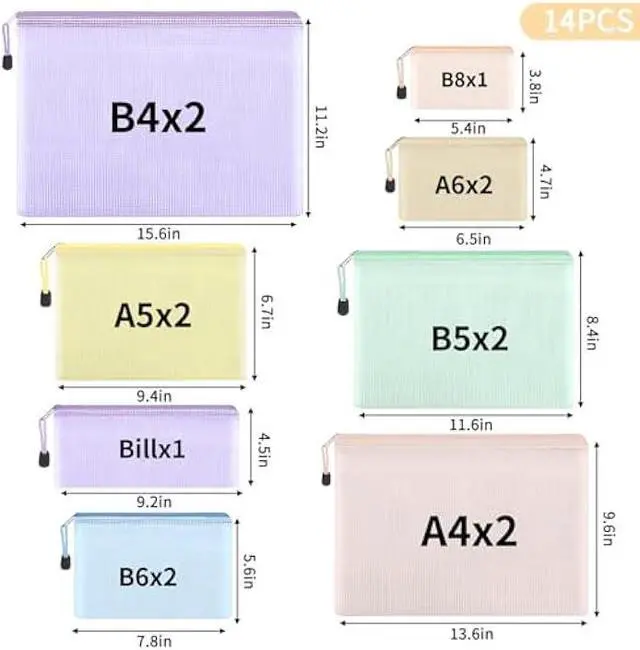 Alt view image 2 of 7 - EOOUT 14pcs Mesh Zipper Pouch, 8 Sizes Waterproof Zipper Bags, 7 Colors Waterproof Plastic Document Pouch, Multipurpose for Travel Storage, Office Appliances, Home Organize