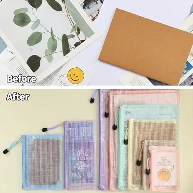 Alt view image 6 of 7 - EOOUT 14pcs Mesh Zipper Pouch, 8 Sizes Waterproof Zipper Bags, 7 Colors Waterproof Plastic Document Pouch, Multipurpose for Travel Storage, Office Appliances, Home Organize