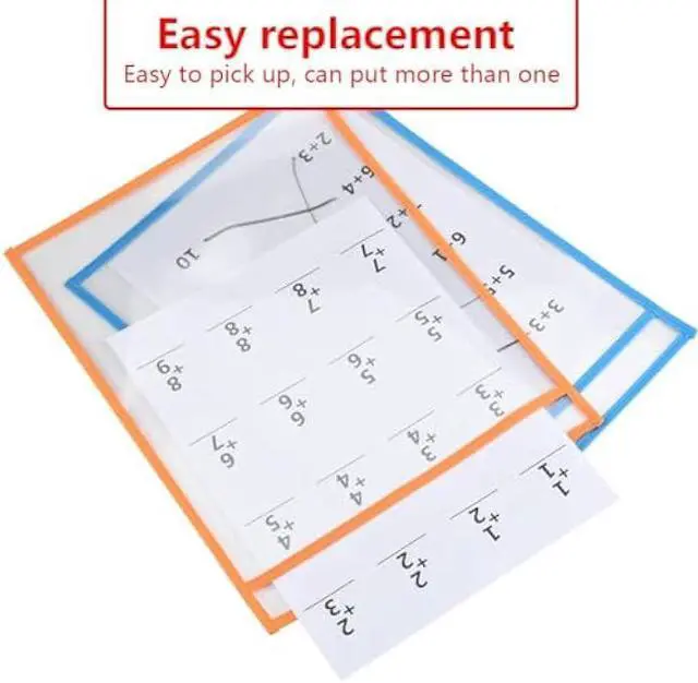 Alt view image 5 of 7 - 20 Pcs Reusable Dry Erase Pockets Sleeves, 13.6 X 10 Job Ticket Holders, Clear Dry Erase Sheet Protectors for Office School Classroom & More, 10 Colors