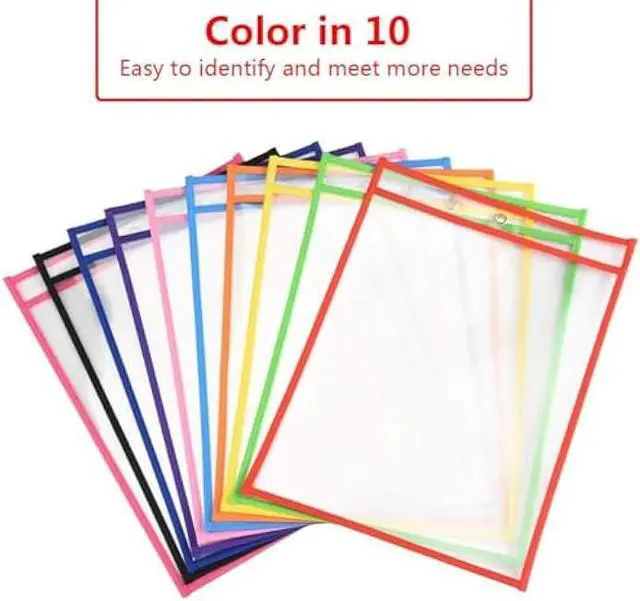 Alt view image 6 of 7 - 20 Pcs Reusable Dry Erase Pockets Sleeves, 13.6 X 10 Job Ticket Holders, Clear Dry Erase Sheet Protectors for Office School Classroom & More, 10 Colors