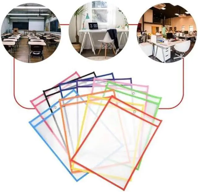 Alt view image 7 of 7 - 20 Pcs Reusable Dry Erase Pockets Sleeves, 13.6 X 10 Job Ticket Holders, Clear Dry Erase Sheet Protectors for Office School Classroom & More, 10 Colors