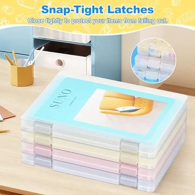 Alt view image 3 of 7 - Bluedale 4 Pack A4 File Box Paper Organizers Holder, Transparent Document Paper Project Case, Plastic Paper Storage Container Box File Protector for Magazine, Scrapbook, Office School Supplies