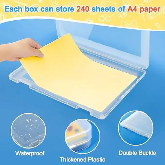 Alt view image 4 of 7 - Bluedale 4 Pack A4 File Box Paper Organizers Holder, Transparent Document Paper Project Case, Plastic Paper Storage Container Box File Protector for Magazine, Scrapbook, Office School Supplies