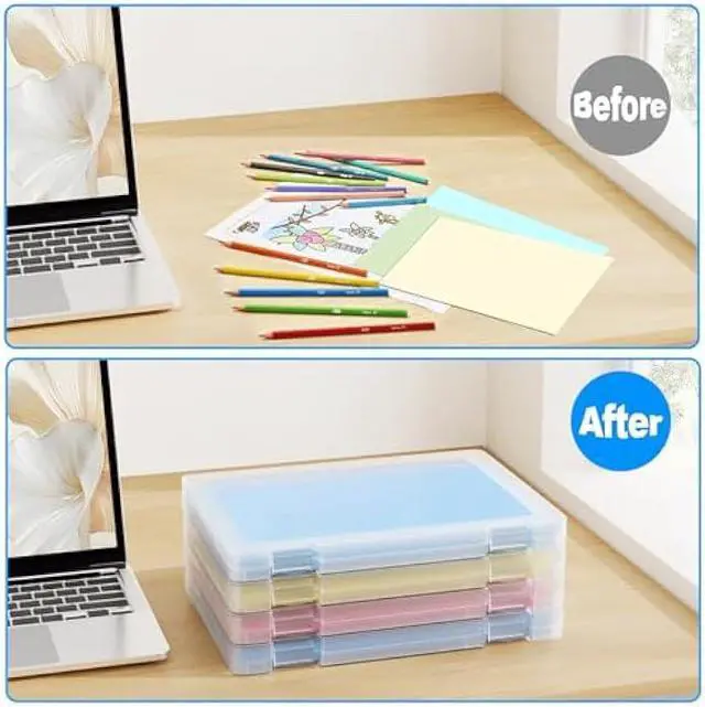 Alt view image 6 of 7 - Bluedale 4 Pack A4 File Box Paper Organizers Holder, Transparent Document Paper Project Case, Plastic Paper Storage Container Box File Protector for Magazine, Scrapbook, Office School Supplies