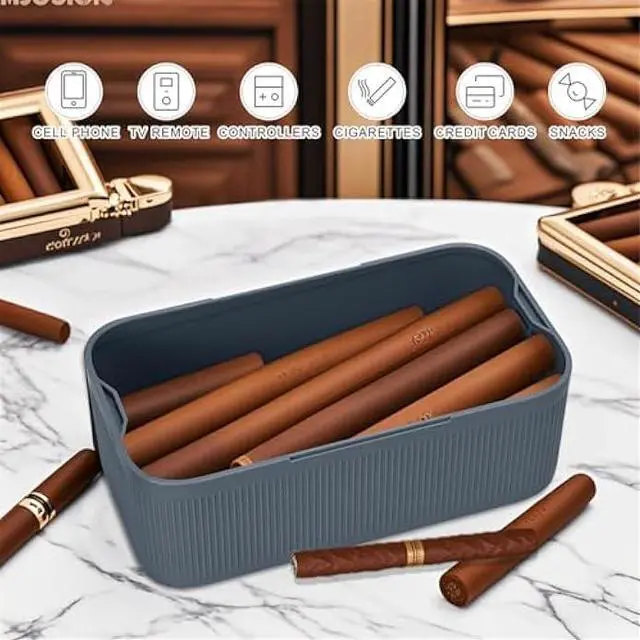 Alt view image 4 of 6 - SANIDIKA Lockable Storage Box, Locking Medicine Box, Cell Phone Locked Jail, Food Medical Lockbox, Containers Bin for Personal Refrigerator Home Office Organization Travel Gift,9.25 x 5 x 3.6 (Navy)