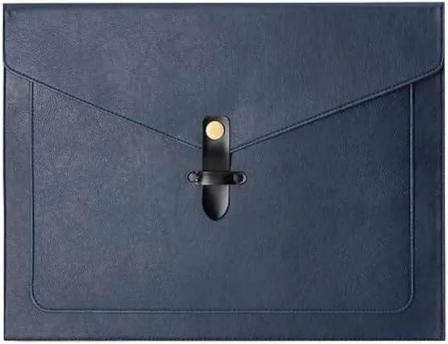 Main image of QiXin Blue PU Leather File Folder, Snap Closure File Organizer, Important Document Folder with Pockets, Document Organizer, Laptop Sleeve Notebook Case, A4 Envelopes Filing Folder