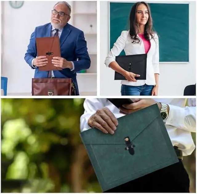 Alt view image 7 of 7 - QiXin Blue PU Leather File Folder, Snap Closure File Organizer, Important Document Folder with Pockets, Document Organizer, Laptop Sleeve Notebook Case, A4 Envelopes Filing Folder