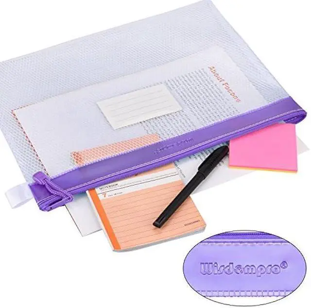 Alt view image 2 of 6 - Zipper File Bag, Wisdompro 4 Pack A4 Size Paper Document Storage File Zipper Pouches Holder with Label Pocket Organizer for Office Documents, Business Receipts, User Manual- Purple