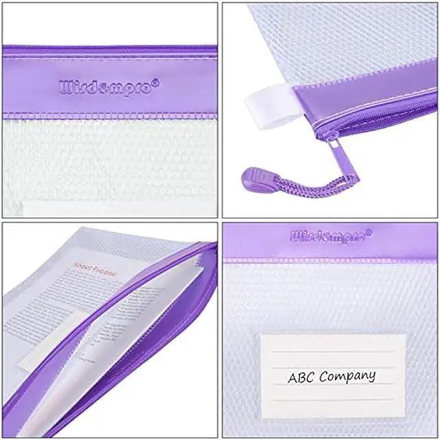 Alt view image 5 of 6 - Zipper File Bag, Wisdompro 4 Pack A4 Size Paper Document Storage File Zipper Pouches Holder with Label Pocket Organizer for Office Documents, Business Receipts, User Manual- Purple