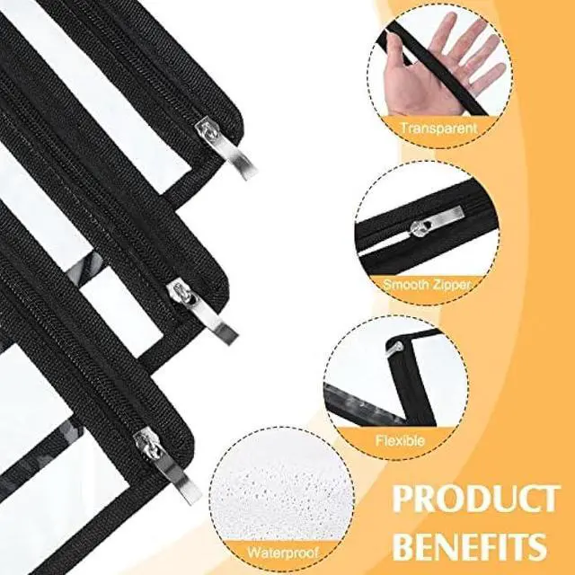 Alt view image 2 of 6 - Chengu 9 Pack Clear Zipper Pouches Multipurpose PVC Waterproof Pouch Document Bag for Teacher School Office Supplies Clear Travel Bags for Cosmetic Wallet Pencil Organize(Black Side)