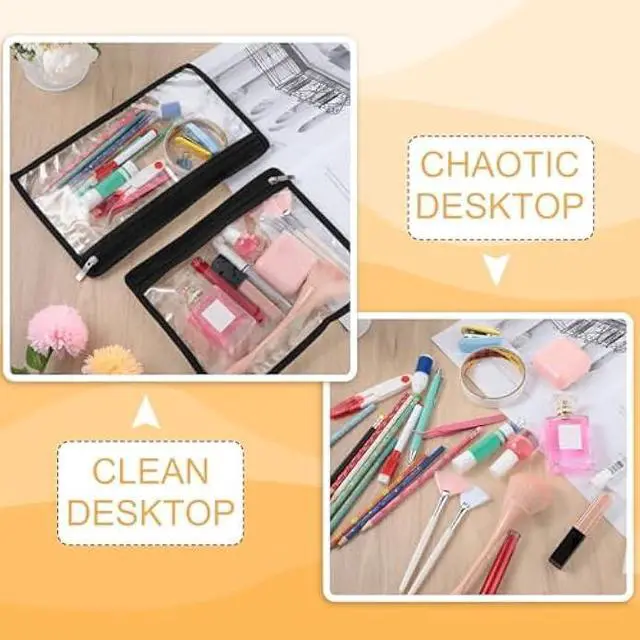 Alt view image 3 of 6 - Chengu 9 Pack Clear Zipper Pouches Multipurpose PVC Waterproof Pouch Document Bag for Teacher School Office Supplies Clear Travel Bags for Cosmetic Wallet Pencil Organize(Black Side)