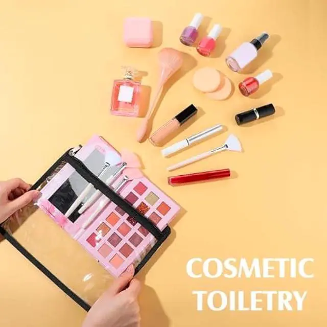 Alt view image 4 of 6 - Chengu 9 Pack Clear Zipper Pouches Multipurpose PVC Waterproof Pouch Document Bag for Teacher School Office Supplies Clear Travel Bags for Cosmetic Wallet Pencil Organize(Black Side)