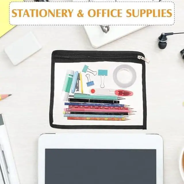 Alt view image 5 of 6 - Chengu 9 Pack Clear Zipper Pouches Multipurpose PVC Waterproof Pouch Document Bag for Teacher School Office Supplies Clear Travel Bags for Cosmetic Wallet Pencil Organize(Black Side)