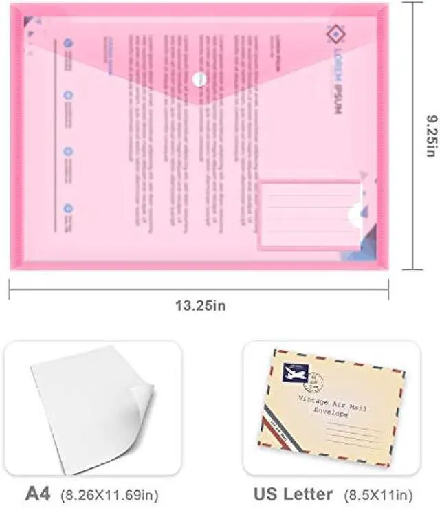 Alt view image 2 of 6 - File Folders,Plastic Envelope Folder with Snap Closure,US Letter A4 Size Poly Envelopes with Label Pocket,Folders for Documents,Assorted Color,10 Pack