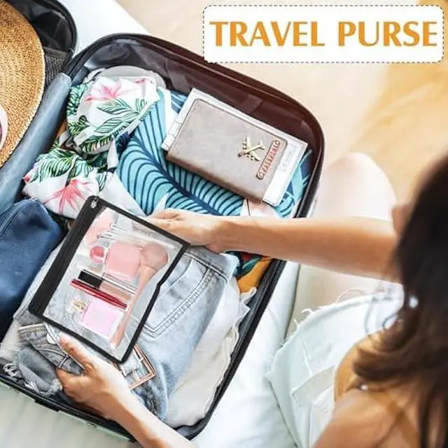 Alt view image 6 of 6 - Chengu 9 Pack Clear Zipper Pouches Multipurpose PVC Waterproof Pouch Document Bag for Teacher School Office Supplies Clear Travel Bags for Cosmetic Wallet Pencil Organize(Black Side)