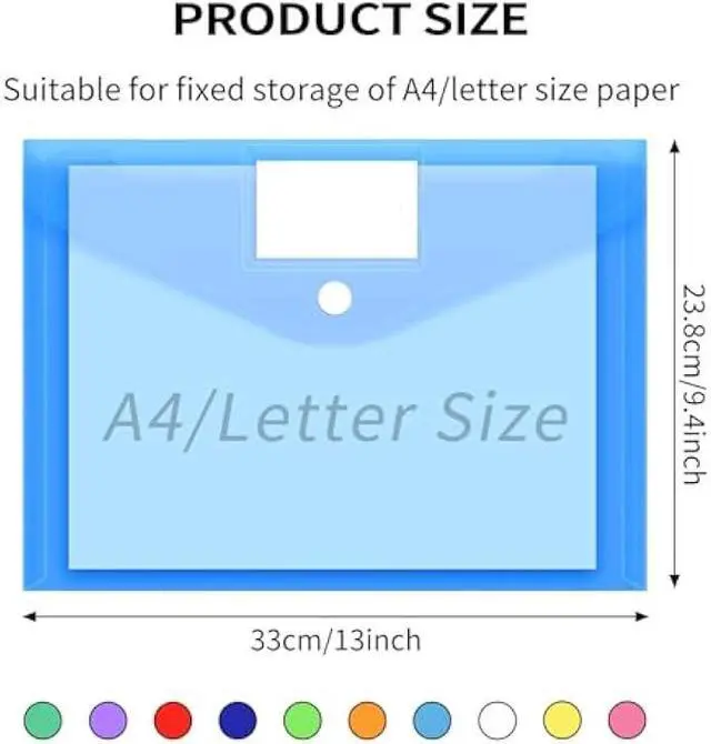 Alt view image 2 of 5 - EOOUT 30 Pack 10 Color Plastic Envelopes Poly Envelopes, Hook & Loop Closure File Folders Clear Document Folders File Envelopes with Label Pocket A4 Size