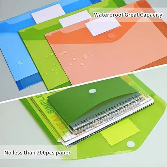 Alt view image 4 of 5 - EOOUT 30 Pack 10 Color Plastic Envelopes Poly Envelopes, Hook & Loop Closure File Folders Clear Document Folders File Envelopes with Label Pocket A4 Size