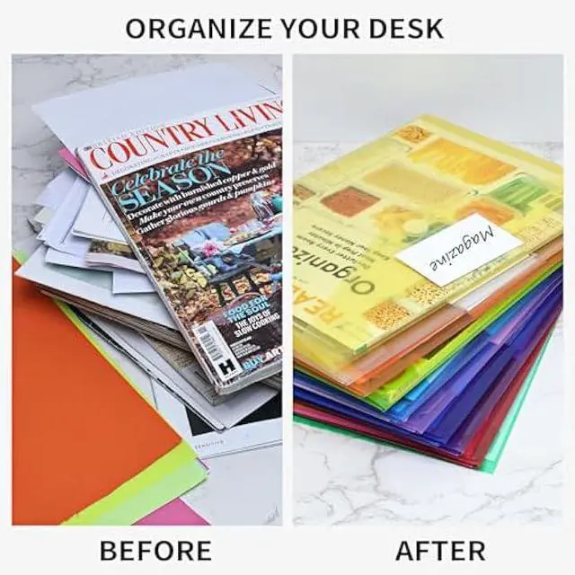 Alt view image 5 of 5 - EOOUT 30 Pack 10 Color Plastic Envelopes Poly Envelopes, Hook & Loop Closure File Folders Clear Document Folders File Envelopes with Label Pocket A4 Size