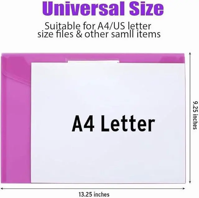 Alt view image 2 of 6 - Plastic File Folders A4, 6PACK Plastic Envelope Folder with Snap Closure,Folders for Documents,Paper Sheet Protectors for Office School, Fits Letter Size, 6 Assorted Colors
