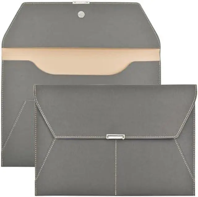 Alt view image 7 of 7 - VANRA File Folder Document Holder Organizer Waterproof Portfolio PU Leather Folder Case with 3 Pockets, Filing Envelopes for A4 Letter Size Paper with Snap Magnetic Button Closure (Gray)