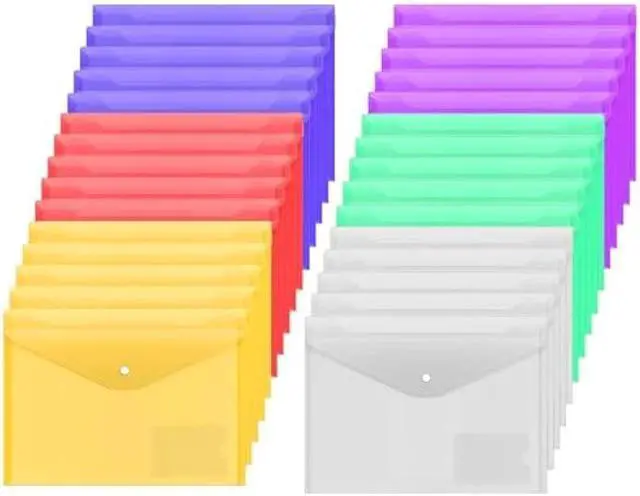 Main image of Plastic File Folders, 30 pcs Clear Document Folders Letter Size / A4 Size Waterproof Folders for Documents File Envelopes for School Work Office Organization 6 Colors
