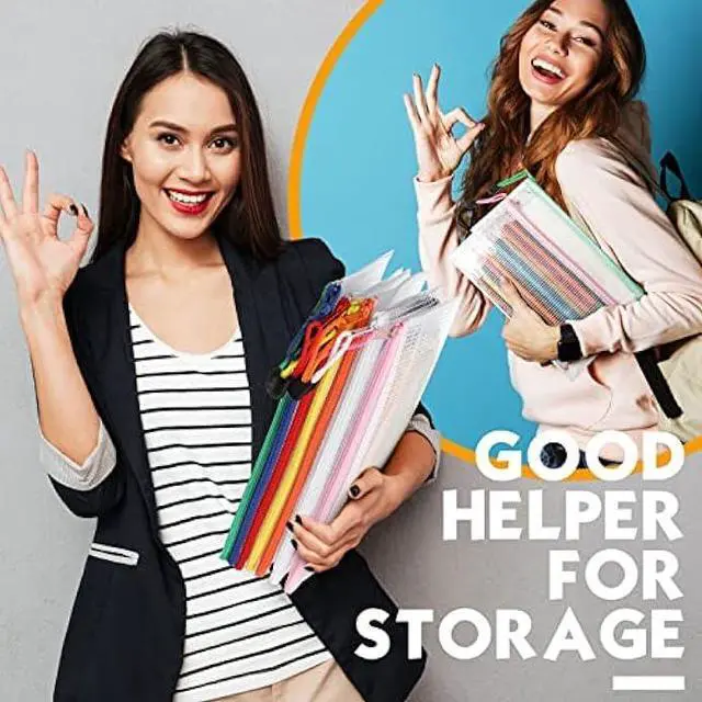 Alt view image 3 of 6 - 100 Pack Mesh Zipper Pouch Pencil Pouches Bulk Clear File Bag Waterproof Document Pouch Multipurpose for Office Travel Puzzles Games Organizing (White Pouch Multicolor Zipper, A6/9.45x4.53in)