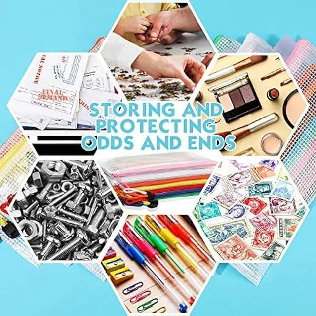 Alt view image 6 of 6 - 100 Pack Mesh Zipper Pouch Pencil Pouches Bulk Clear File Bag Waterproof Document Pouch Multipurpose for Office Travel Puzzles Games Organizing (White Pouch Multicolor Zipper, A6/9.45x4.53in)