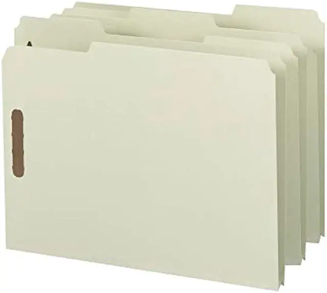 Main image of Smead Fastener Folder, 100 Percent Recycled, 1/3-Cut Tab, Pressboard, 2 Fasteners in Positions 1 and 3, 1-Inch Expansion, Letter Size, Gray/Green, 25 Per Box (15003)
