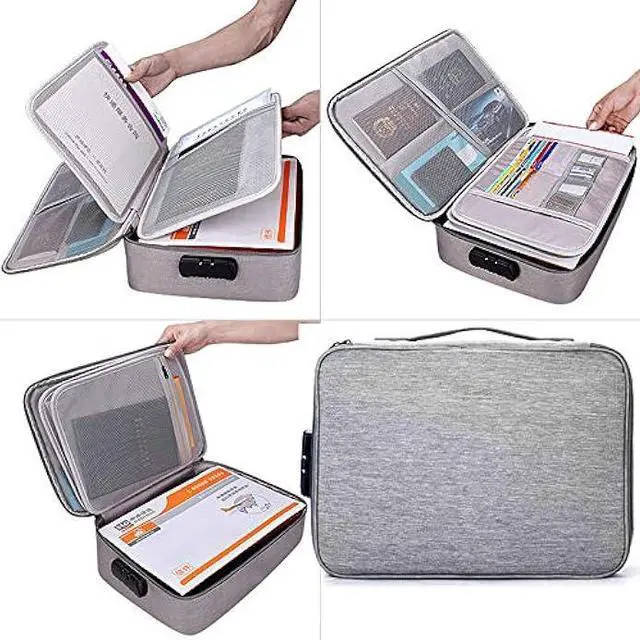 Alt view image 2 of 6 - Oxford Document Organizer with Code Lock, Multi-Layer Storage Pouch Credential Bag, Portable Bag Without Vibration for MacBook,Passport,Package File Pocket with 2 Separators (Grey)