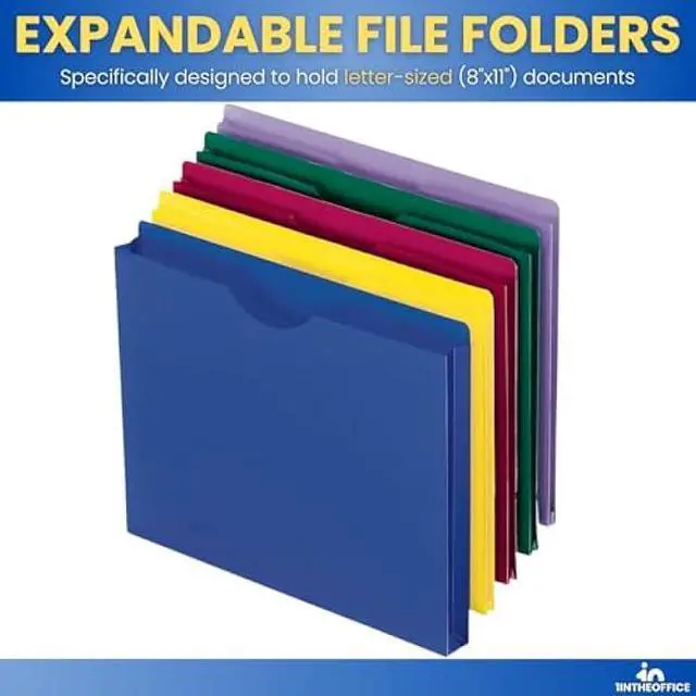 Alt view image 2 of 6 - 1InTheOffice Poly File Jacket File Folder, Letter 1 Expanding File Jacket, 10-Pack, Assorted