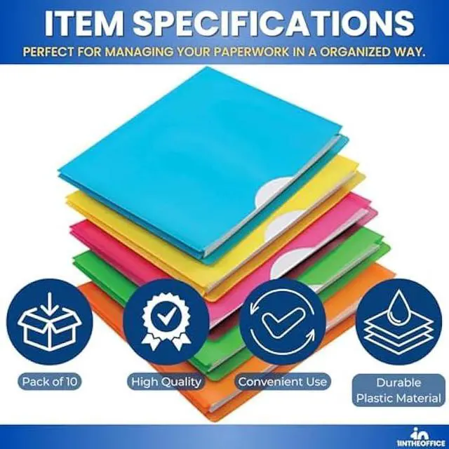 Alt view image 6 of 6 - 1InTheOffice Poly File Jacket File Folder, Letter 1 Expanding File Jacket, 10-Pack, Assorted