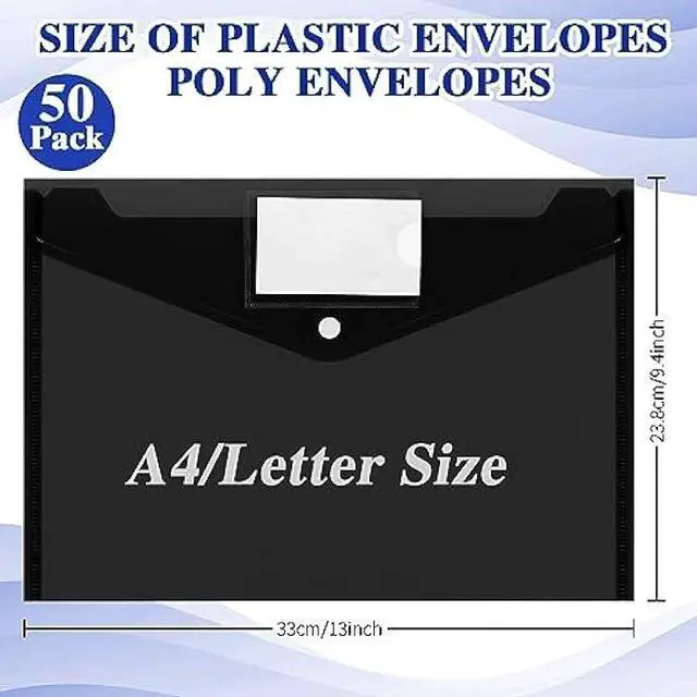 Alt view image 2 of 6 - Yeaqee 50 Pcs Plastic Envelopes Poly Envelopes File Folders with Snap Button Closure Clear Folders for Documents US Letter A4 Size Filing Holder with Label Pocket for Home Office School(Black)